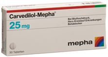 Carvedilol Mepha Tabl 25 mg 30 Stk, Hauptbild
