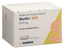 Metfin cpr pell 850 mg 100 pce, image principale