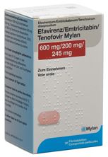 Efavirenz Emtricit Tenof Mylan cpr pell bte 30 pce, image principale